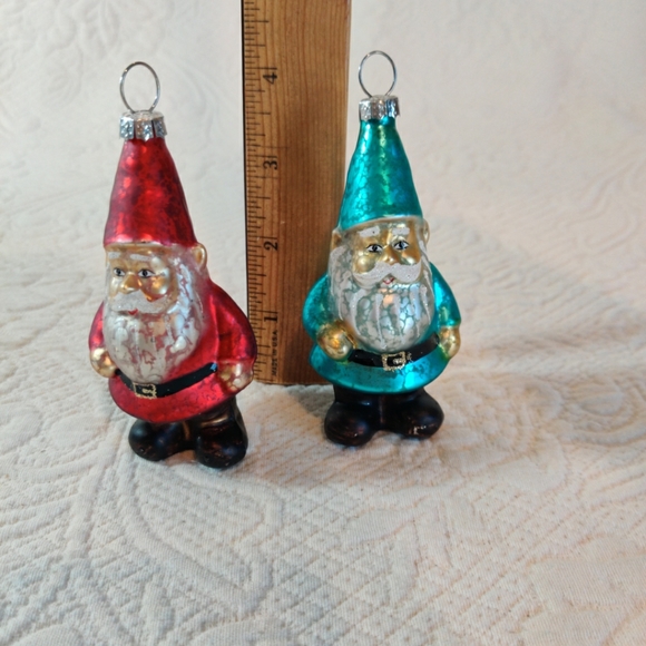 POTTERY BARN Mercury Glass Santa Gnomes Christmas Holiday Ornaments Set Of Two - Picture 8 of 8